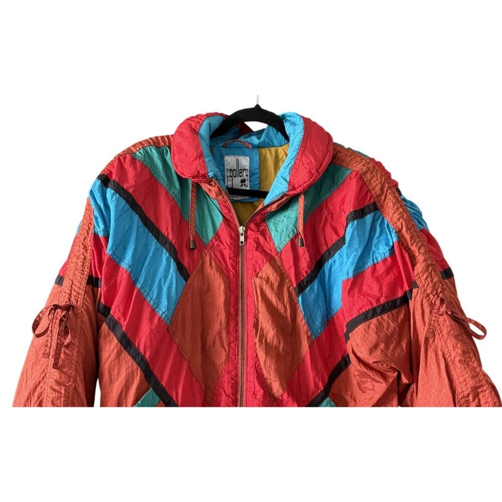 Vintage J.Gallery Duck Down Jacket Multicolor Quilted Size M Korea - Picture 2 of 7